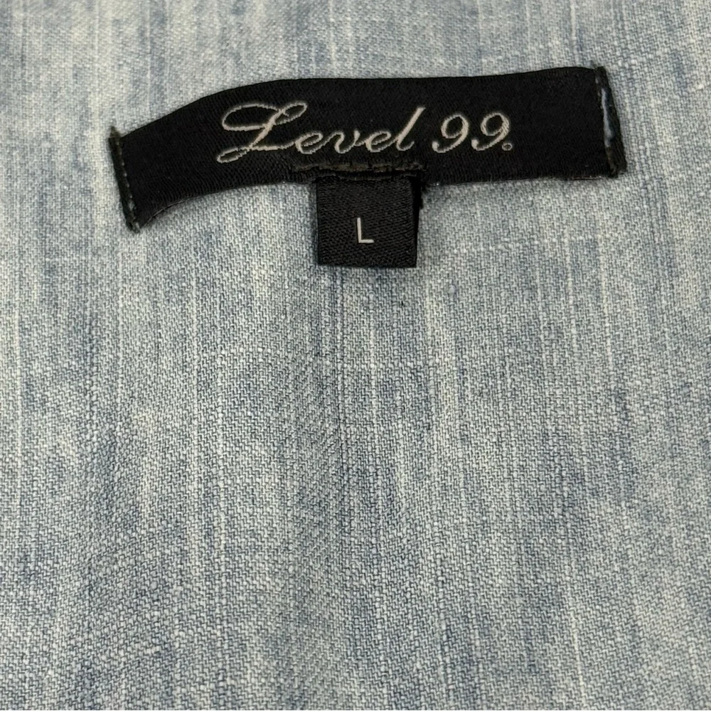 Linen Blend Level 99 Light Blue Chambray Utility Bomber Jacket Size L Large